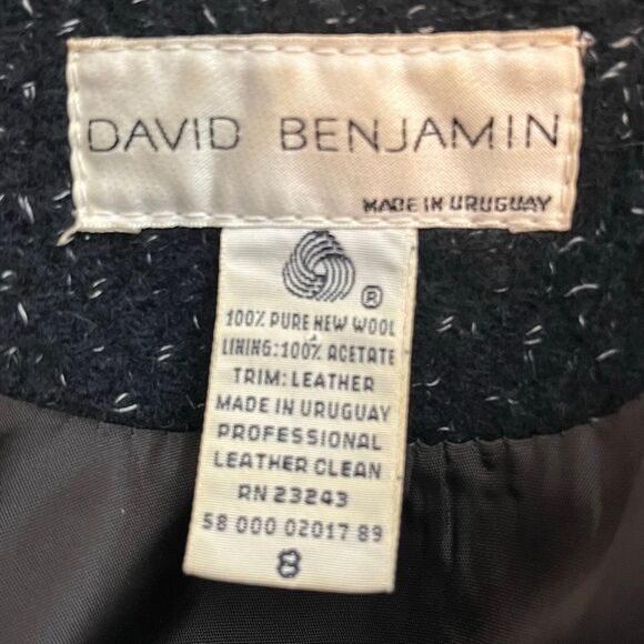 David Benjamin Pure Wool Vintage Leather Trim Long Button Up Coat - Picture 11 of 13